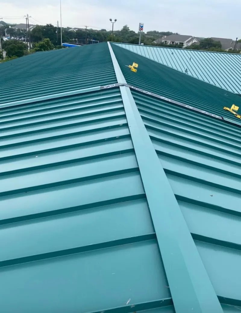 Green commercial metal roof ridge and valley for Metal Roof Repair in Brea